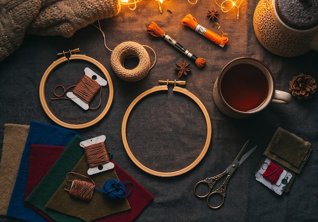 Materiale pentru broderie: ață, ace, cerc